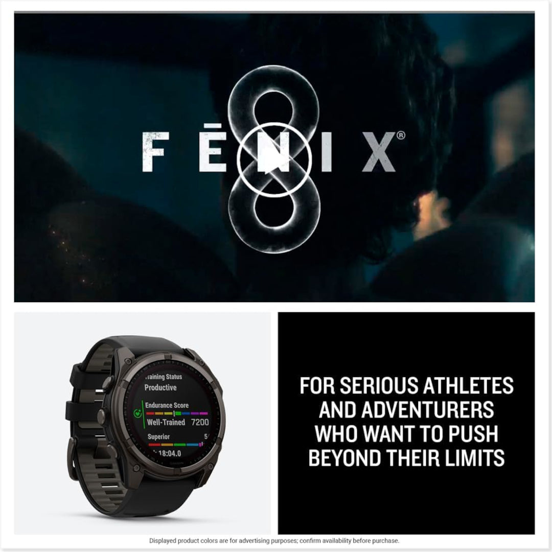 Garmin fenix 8 – 51 mm,Solar Sapphire, Carbon Gray DLC Titanium with Black/Pebble Gray Silicone Band