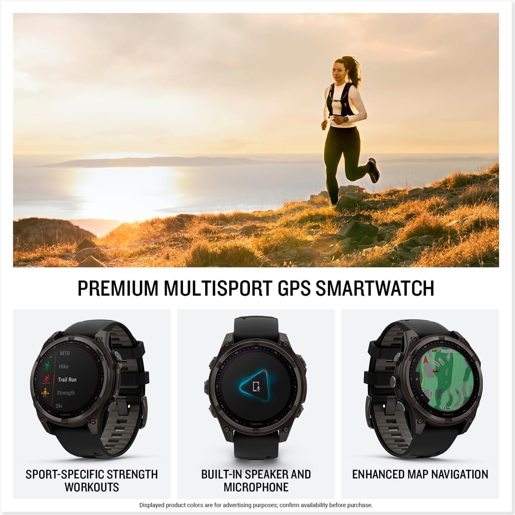 Garmin fēnix 8 – 47 mm, Solar, AMOLED, Sapphire, Premium Multisport GPS Smartwatch, Long-Lasting Battery Life, Dive-Rated, Built-in LED Flashlight, Carbon Gray DLC Titanium with Pebble Gray Band