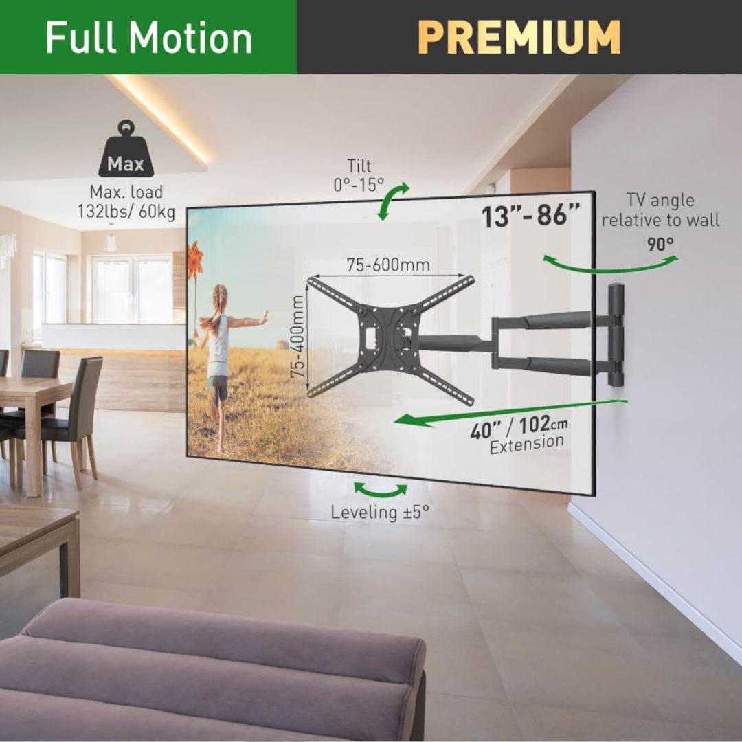 Barkan - Support mural extra long pour téléviseur Full Motion de 13 à 83 pouces