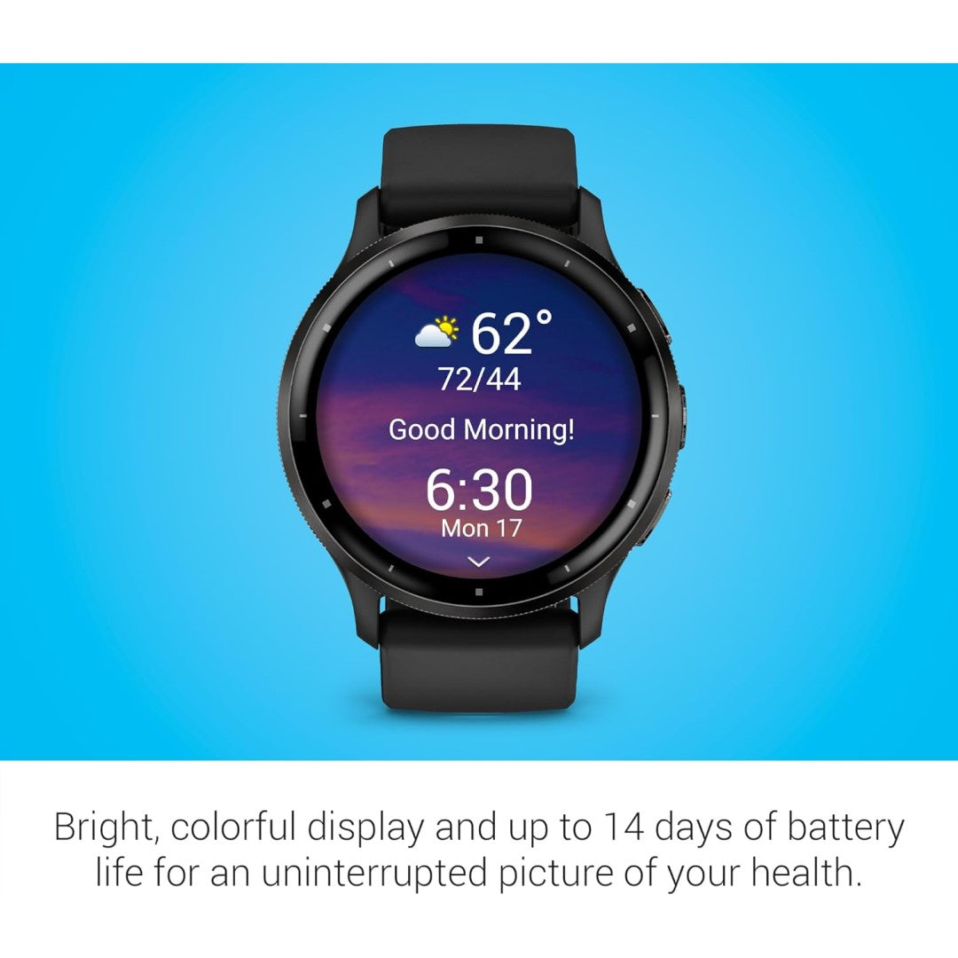Garmin Venu 3, Slate Stainless Steel Bezel with Black Case and Silicone Band