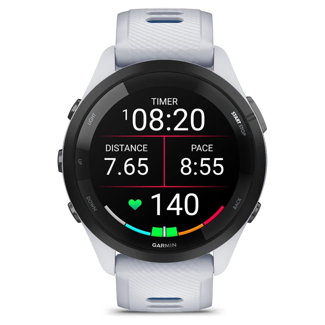 Forerunner 265 Black Bezel with Whitestone Case and Whitestone/Tidal Blue Silicone Band