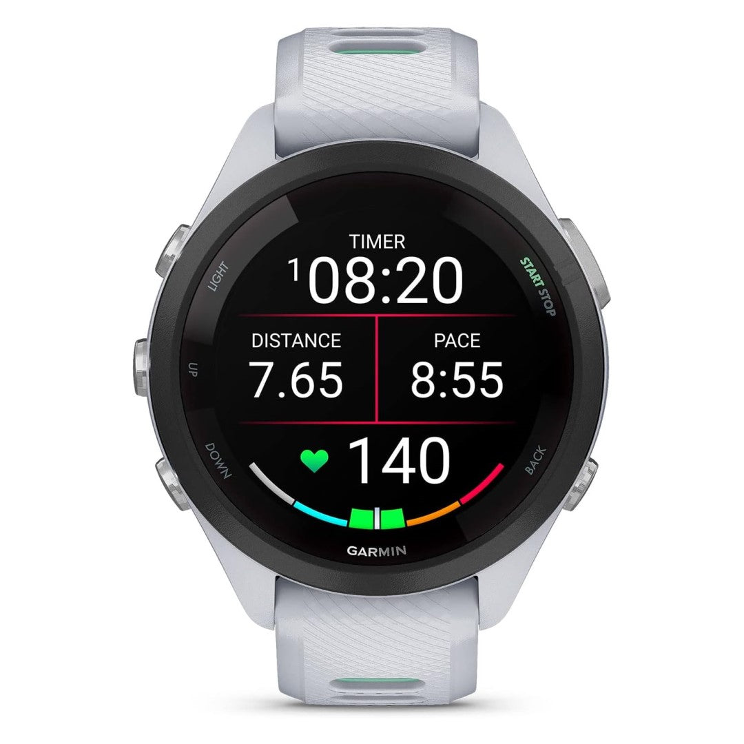 Forerunner 265S Black Bezel with Whitestone Case and Whitestone/Neo Tropic Silicone Band
