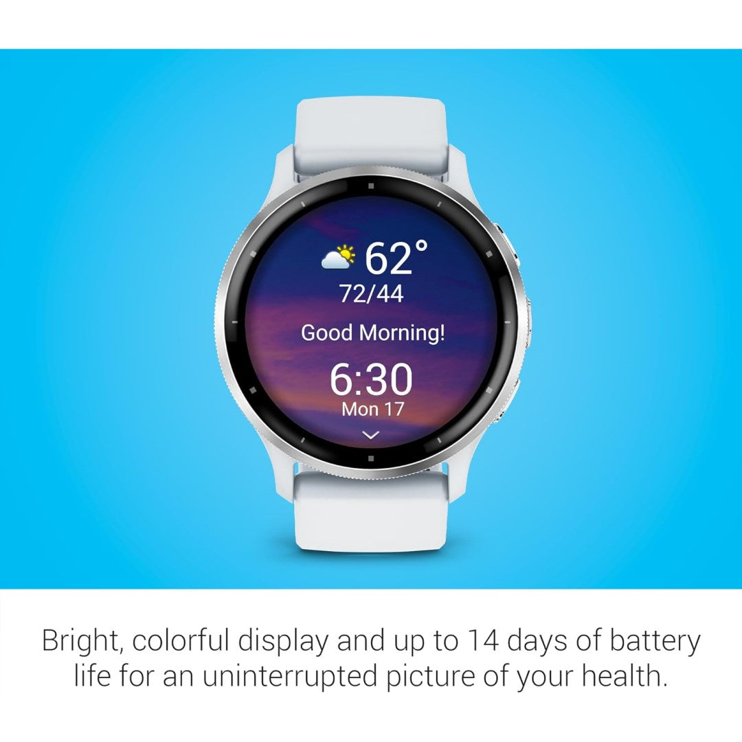 Garmin Venu 3, Silver Stainless Steel Bezel with Whitestone Case and Silicone Band