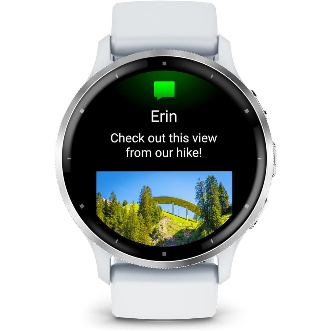 Garmin Venu 3, Silver Stainless Steel Bezel with Whitestone Case and Silicone Band