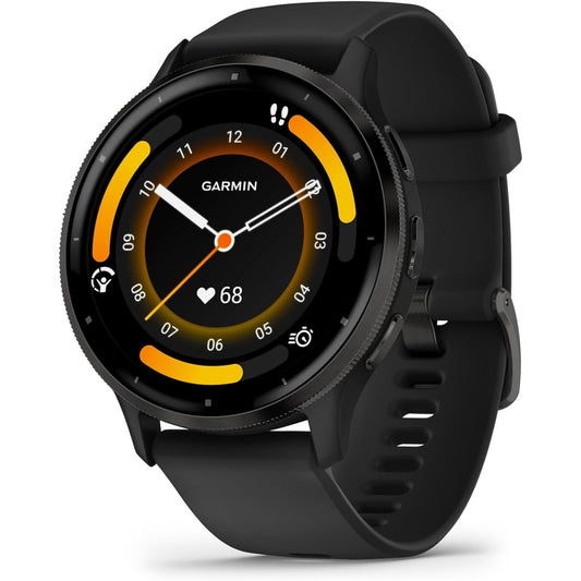 Garmin Venu 3, Slate Stainless Steel Bezel with Black Case and Silicone Band