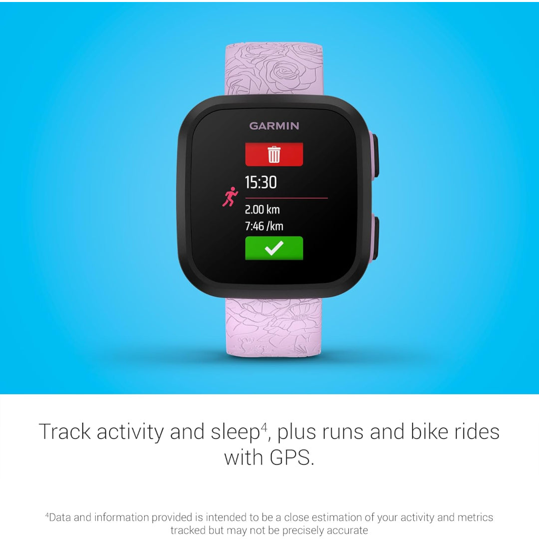 Garmin Bounce™, Kids Smartwatch, Two-Way Text and Voice Messaging, Location Tracking, Lilac Floral