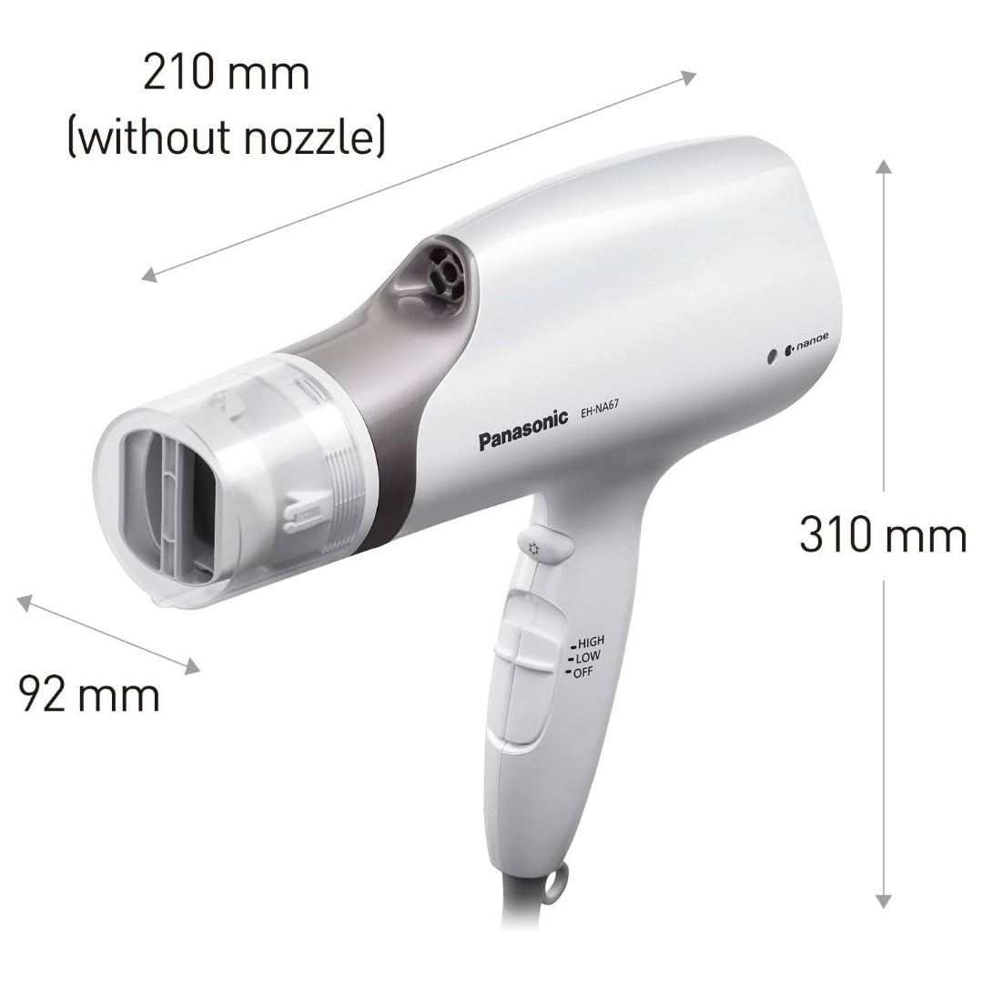 Panasonic EHNA67 Hydrating Nanoe Salon Dryer with Oscillating Quick Dry Nozzle, Diffuser, and Concentrator Attachments, White/Gold