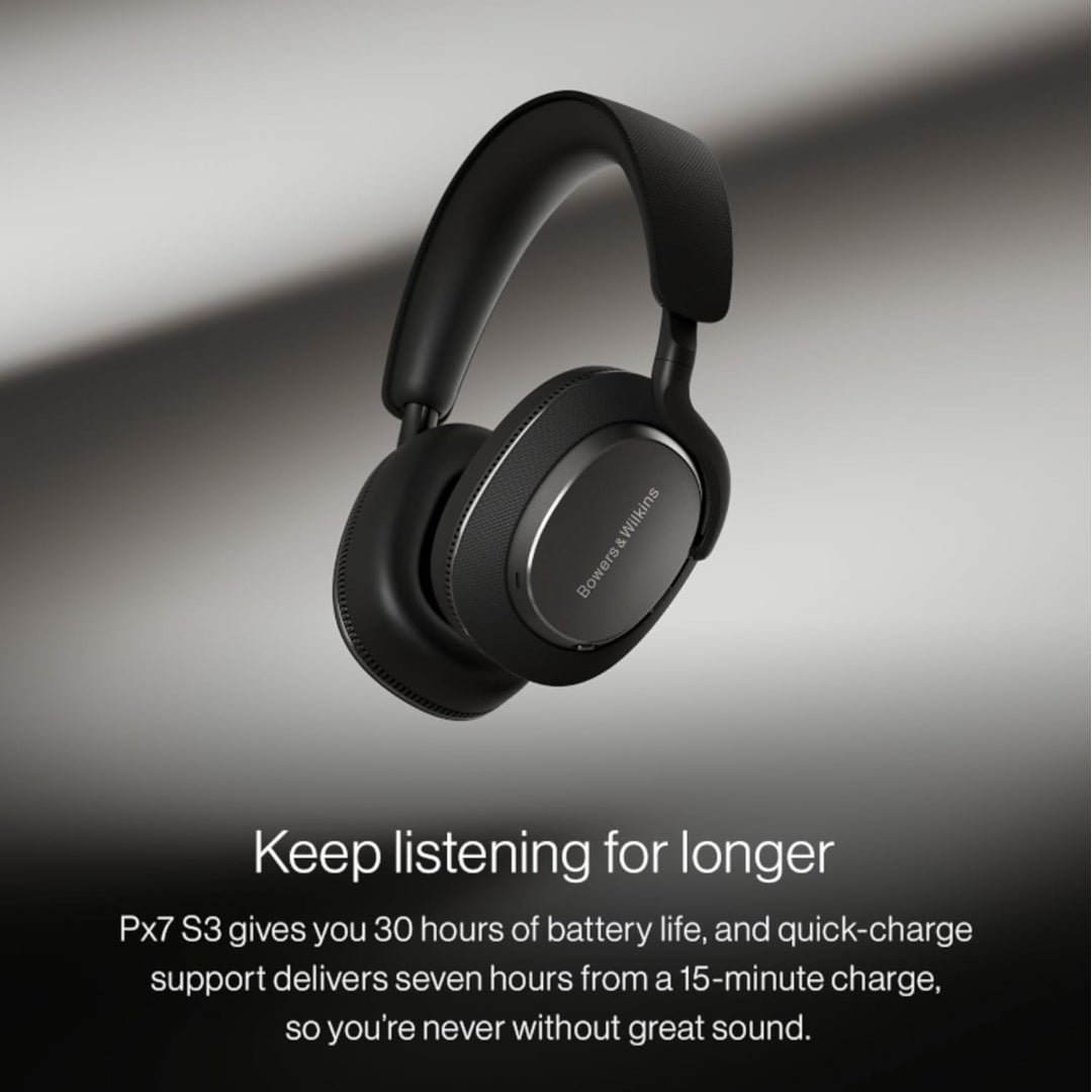 Bowers & Wilkins Px7 S3 Over-Ear Headphones, High-Resolution Sound, Comfortable Fit, Bluetooth, Active Noise Cancelling & Transparency Mode, 30-Hour Playtime, Quick Charge Support - Canvas White