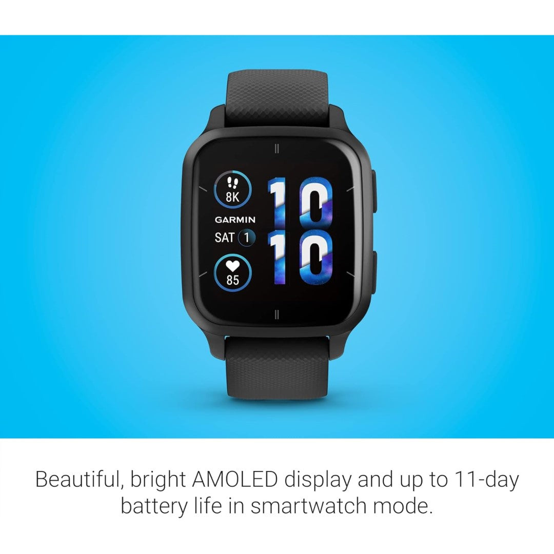 Venu Sq 2 - Music Edition Slate Aluminum Bezel with Black Case and Silicone Band
