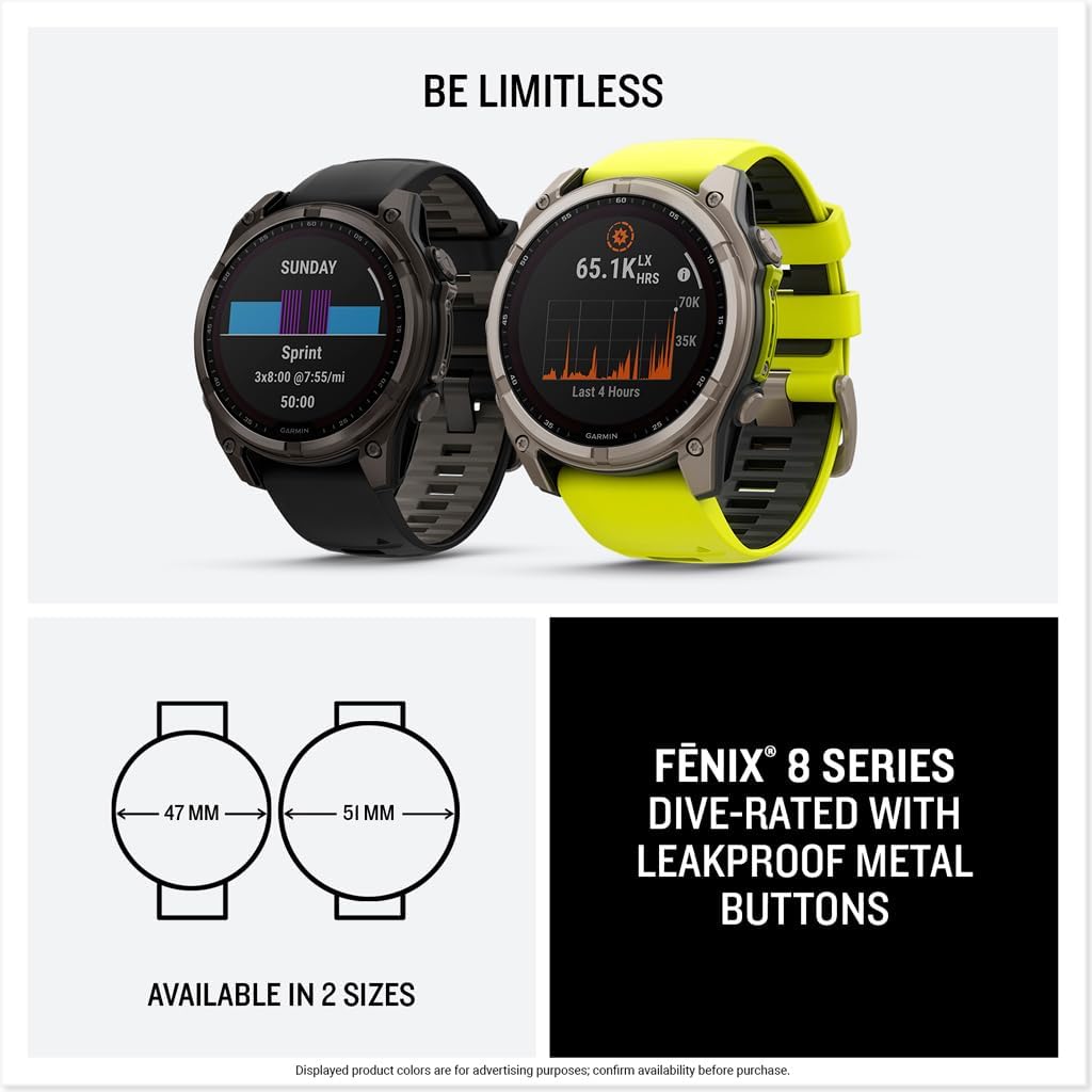 Garmin fēnix 8 – 47 mm, Solar, AMOLED, Sapphire, Premium Multisport GPS Smartwatch, Long-Lasting Battery Life, Dive-Rated, Built-in LED Flashlight, Carbon Gray DLC Titanium with Pebble Gray Band