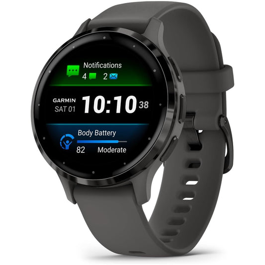 Garmin Venu 3S, Slate Stainless Steel Bezel with Pebble Gray Case and Silicone Band