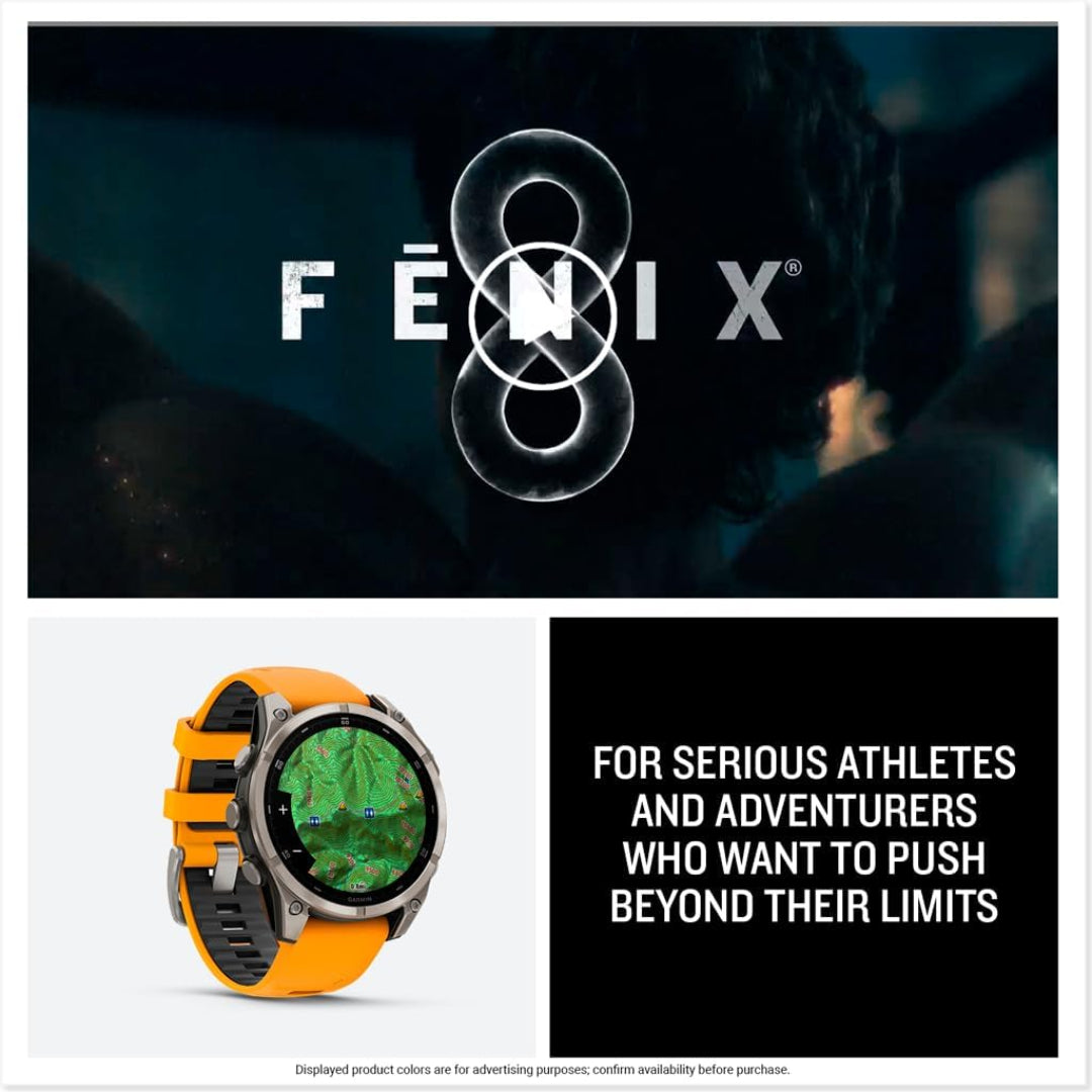 Garmin fēnix 8 – 47 mm, AMOLED, Sapphire, Premium Multisport GPS Smartwatch, Long-Lasting Battery Life, Dive-Rated, Built-in LED Flashlight, Titanium with Spark Orange/Graphite Band