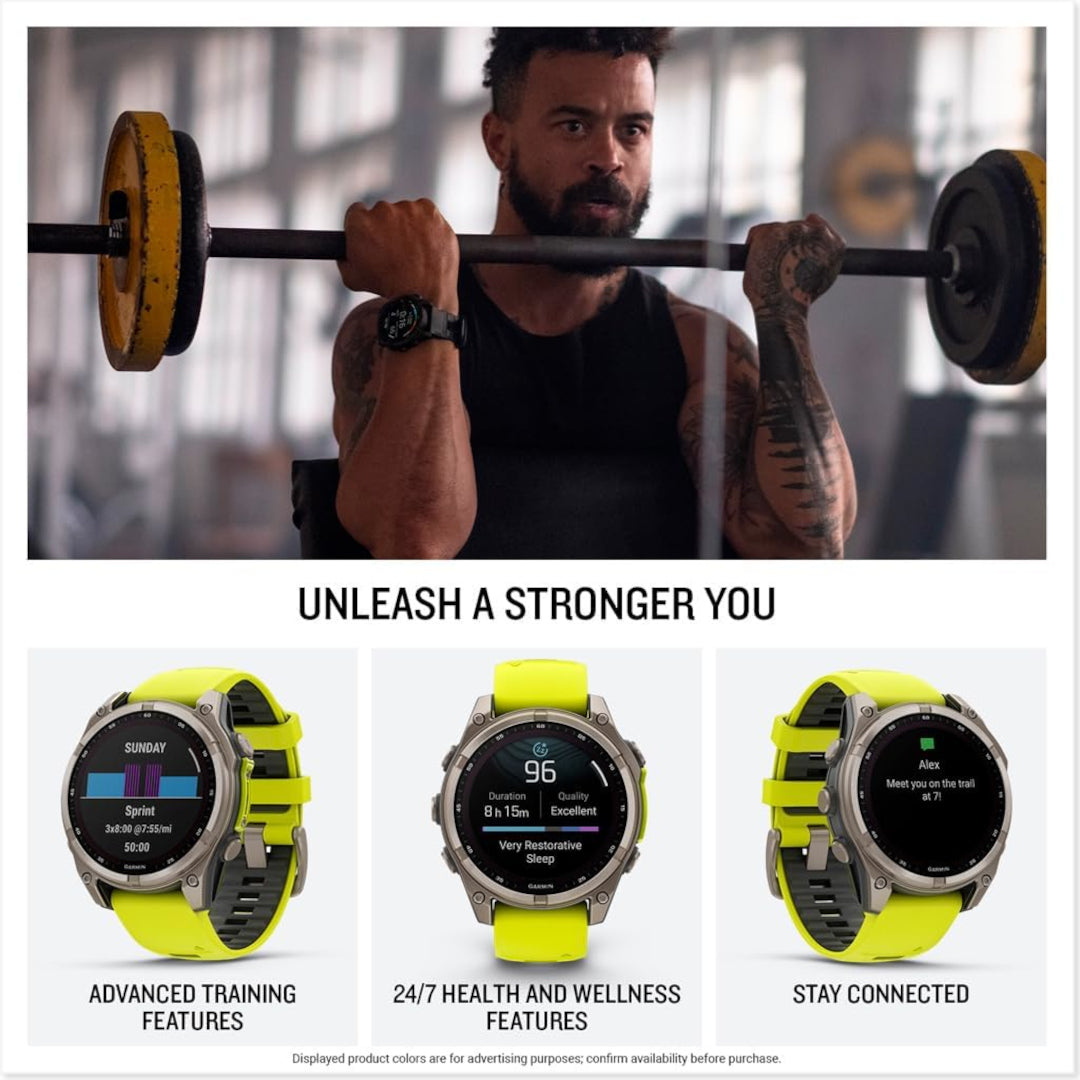 Garmin fenix 8 – 47 mm, Solar Sapphire, Titanium with Amp Yellow/Graphite Silicone Band