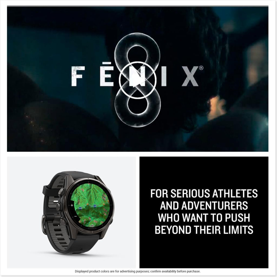 Garmin fēnix 8 – 43mm, AMOLED, Sapphire, Premium Multisport GPS Smartwatch, Long-Lasting Battery Life, Dive-Rated, Built-in LED Flashlight, Carbon Gray DLC Titanium with Pebble Gray Band