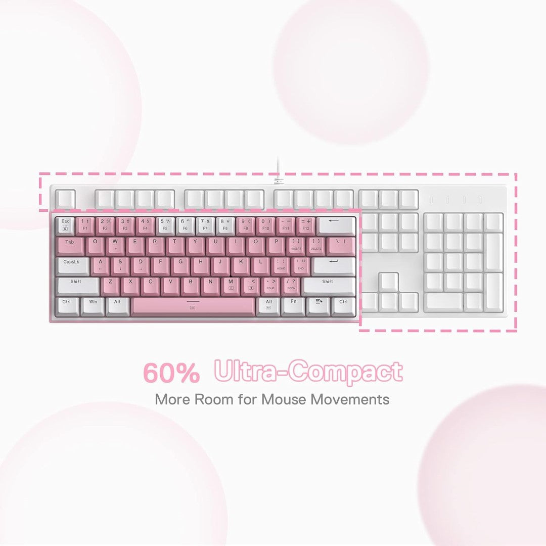 K617 Fizz 60% Wired Compact Mechanical Keyboard Linear Red Switch - White & Pink