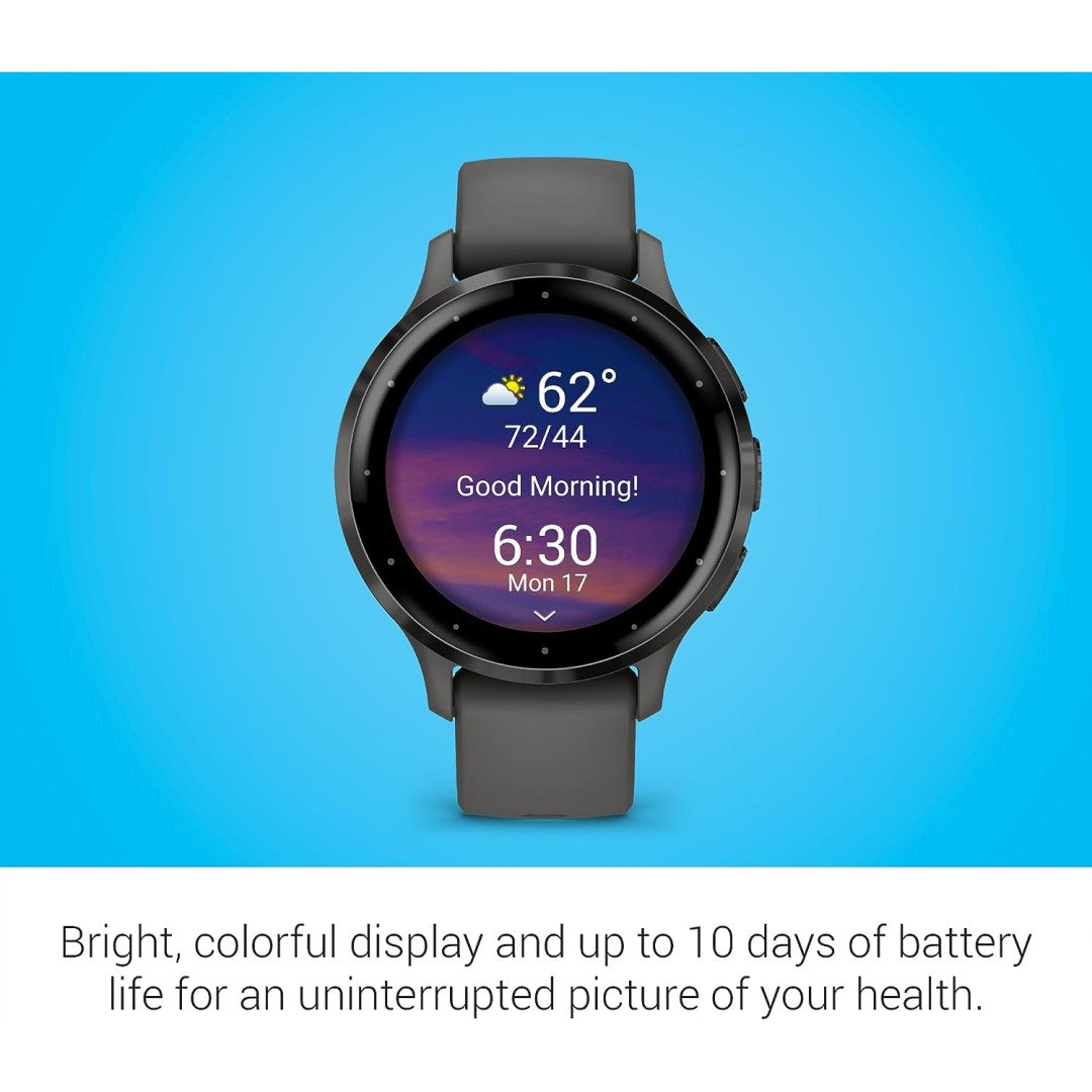Garmin Venu 3S, Slate Stainless Steel Bezel with Pebble Gray Case and Silicone Band