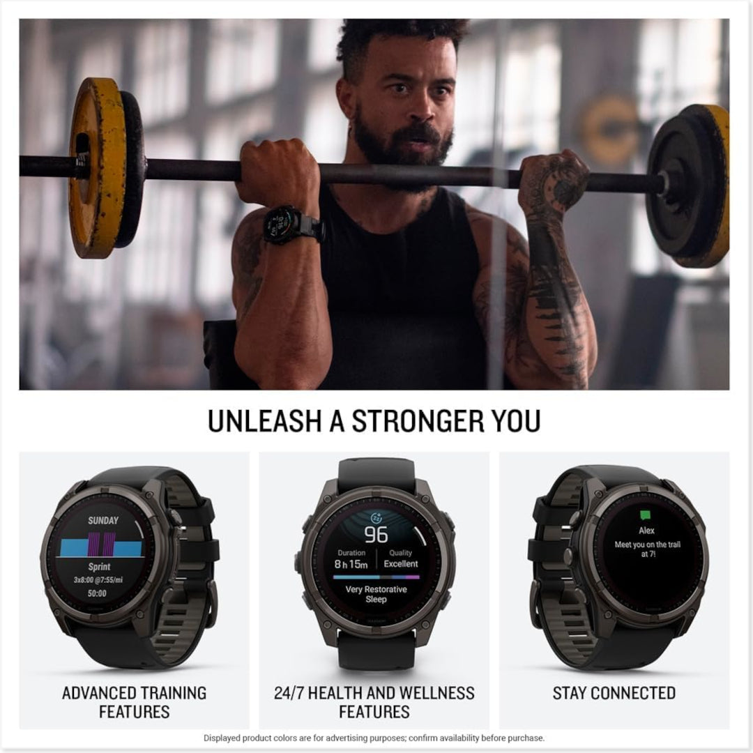 Garmin fenix 8 – 51 mm,Solar Sapphire, Carbon Gray DLC Titanium with Black/Pebble Gray Silicone Band