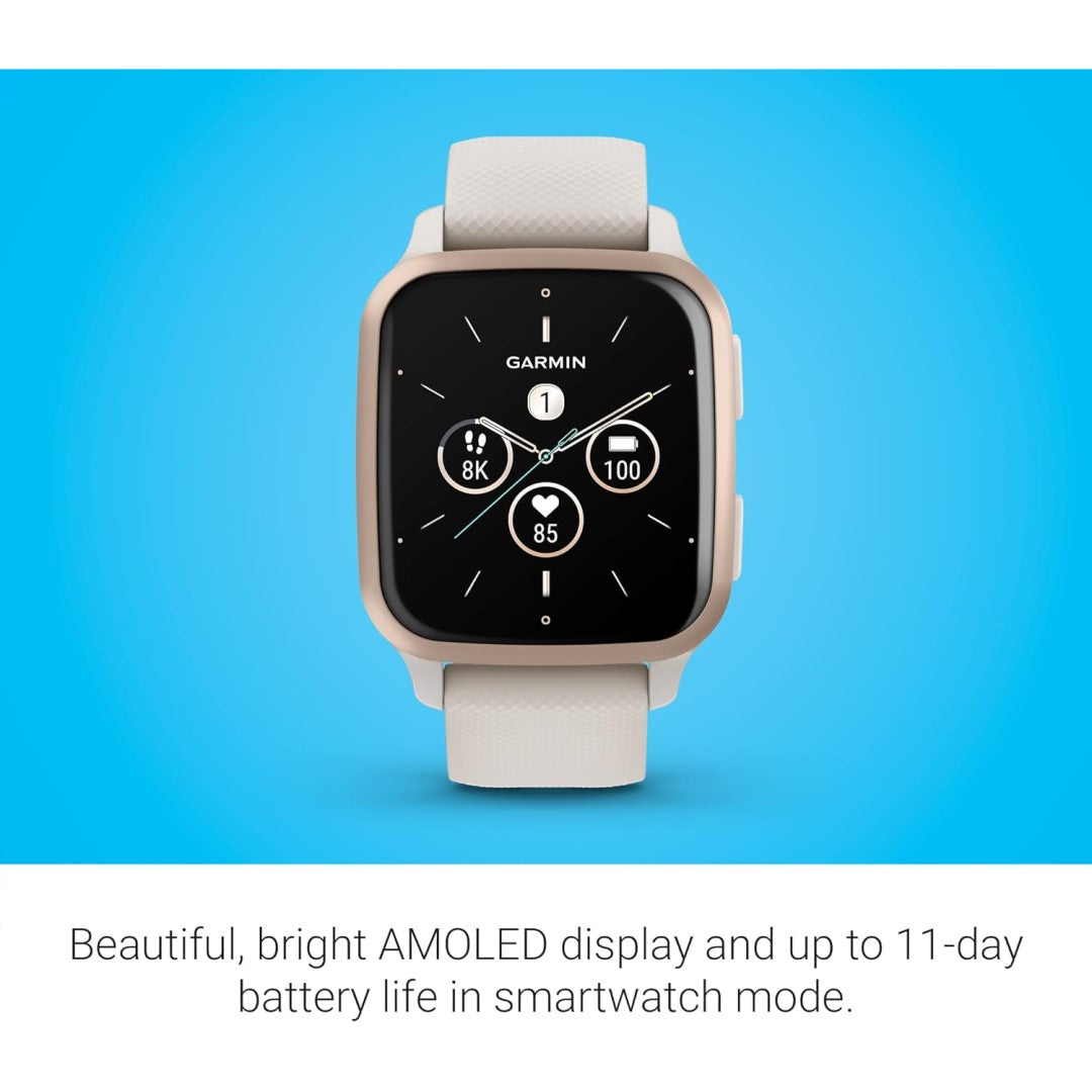 Venu Sq 2 - Music Edition Peach Gold Aluminum Bezel with Ivory Case and Silicone Band