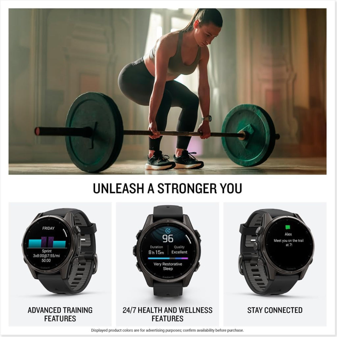 Garmin fēnix 8 – 43mm, AMOLED, Sapphire, Premium Multisport GPS Smartwatch, Long-Lasting Battery Life, Dive-Rated, Built-in LED Flashlight, Carbon Gray DLC Titanium with Pebble Gray Band