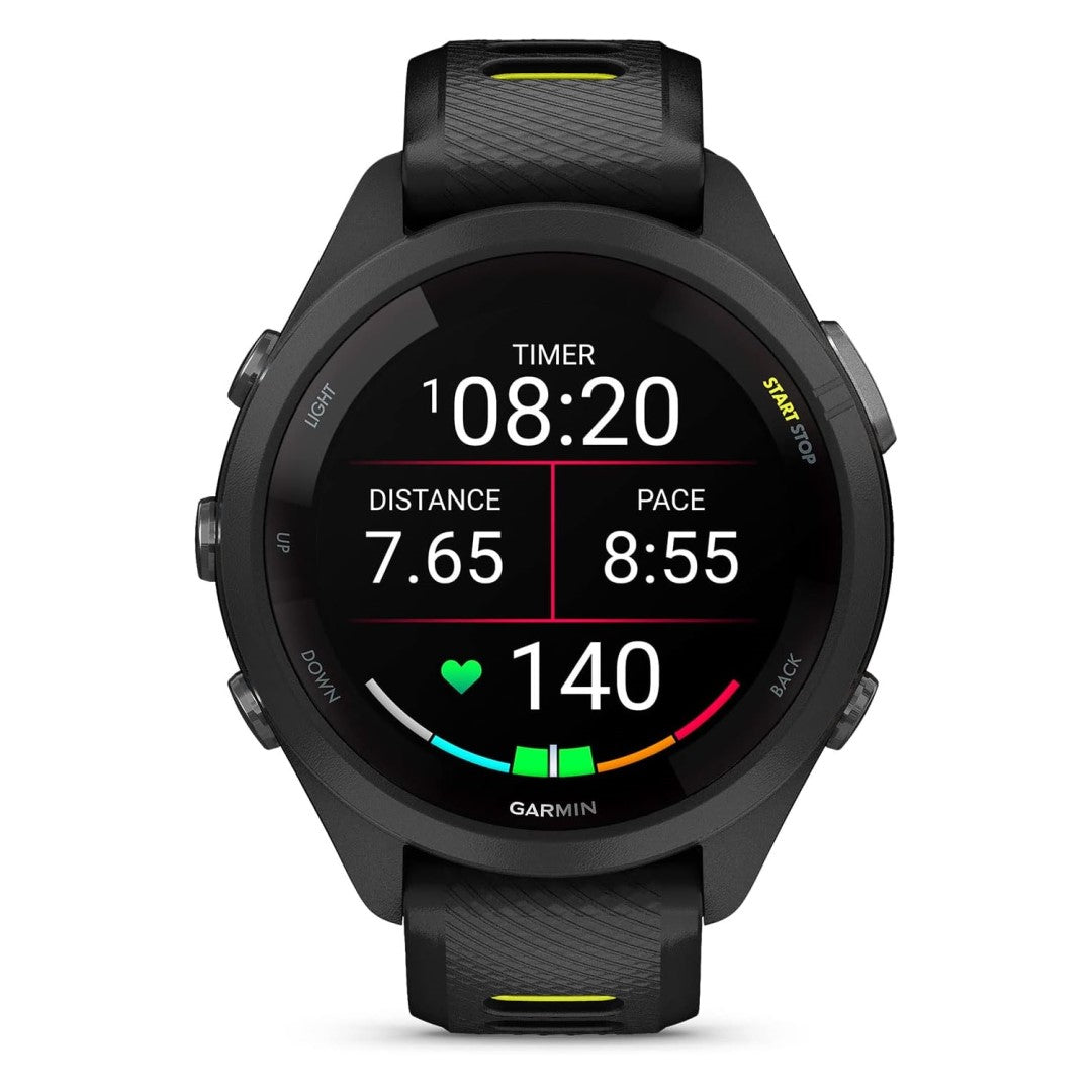 Forerunner 265S, Black Bezel and Case with Black/Amp Yellow Silicone Band