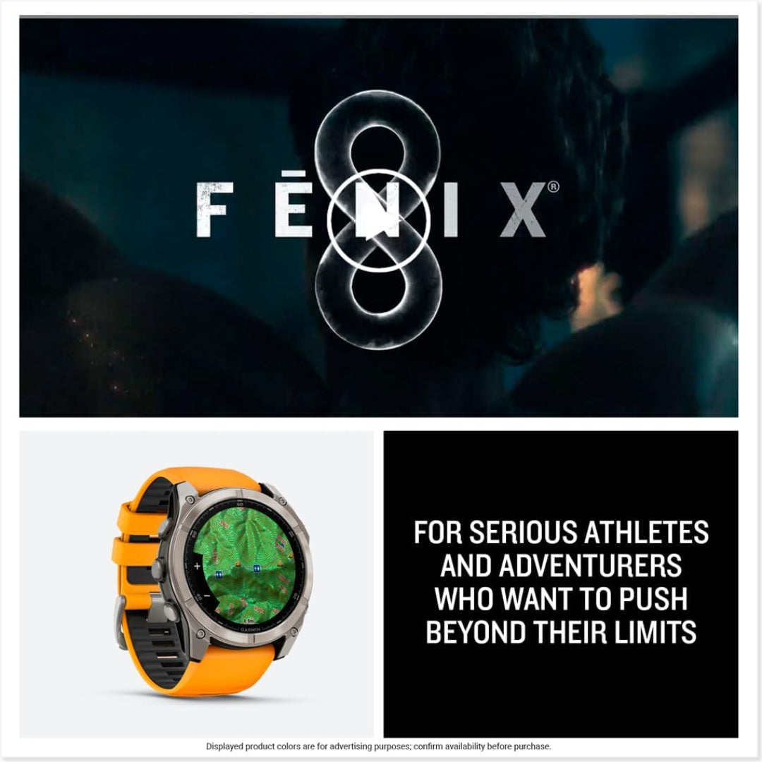Garmin fēnix 8 – 51 mm, AMOLED, Sapphire, Premium Multisport GPS Smartwatch, Long-Lasting Battery Life, Dive-Rated, Built-in LED Flashlight, Titanium with Spark Orange/Graphite Band