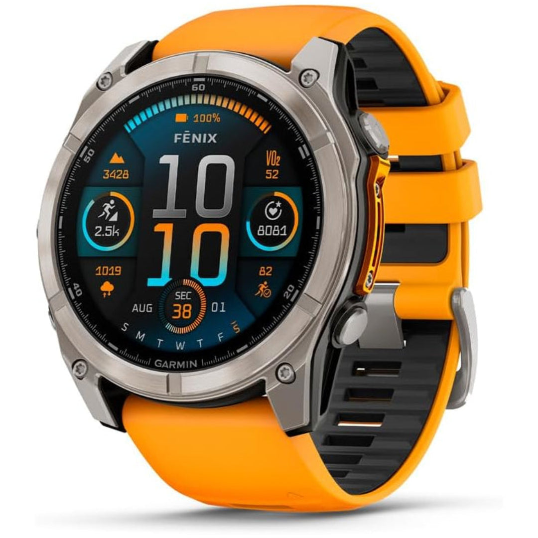 Garmin fēnix 8 – 51 mm, AMOLED, Sapphire, Premium Multisport GPS Smartwatch, Long-Lasting Battery Life, Dive-Rated, Built-in LED Flashlight, Titanium with Spark Orange/Graphite Band