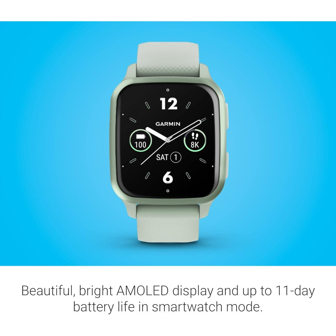 Venu Sq 2 - Metallic Mint Aluminum Bezel with Cool Mint Case and Silicone Band