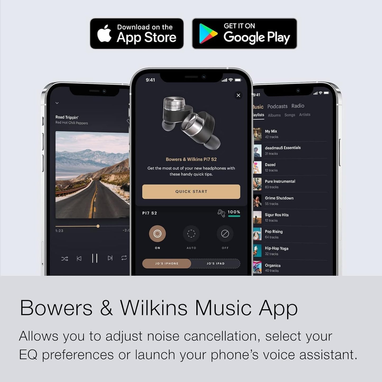 Bowers & Wilkins Pi7 S2 True Wireless Earbuds - Active Noise Cancellation, Qualcomm aptX Technology, Bluetooth, Crystal-Clear Calls, Wireless & 15-Minute Quick Charging, Midnight Blue