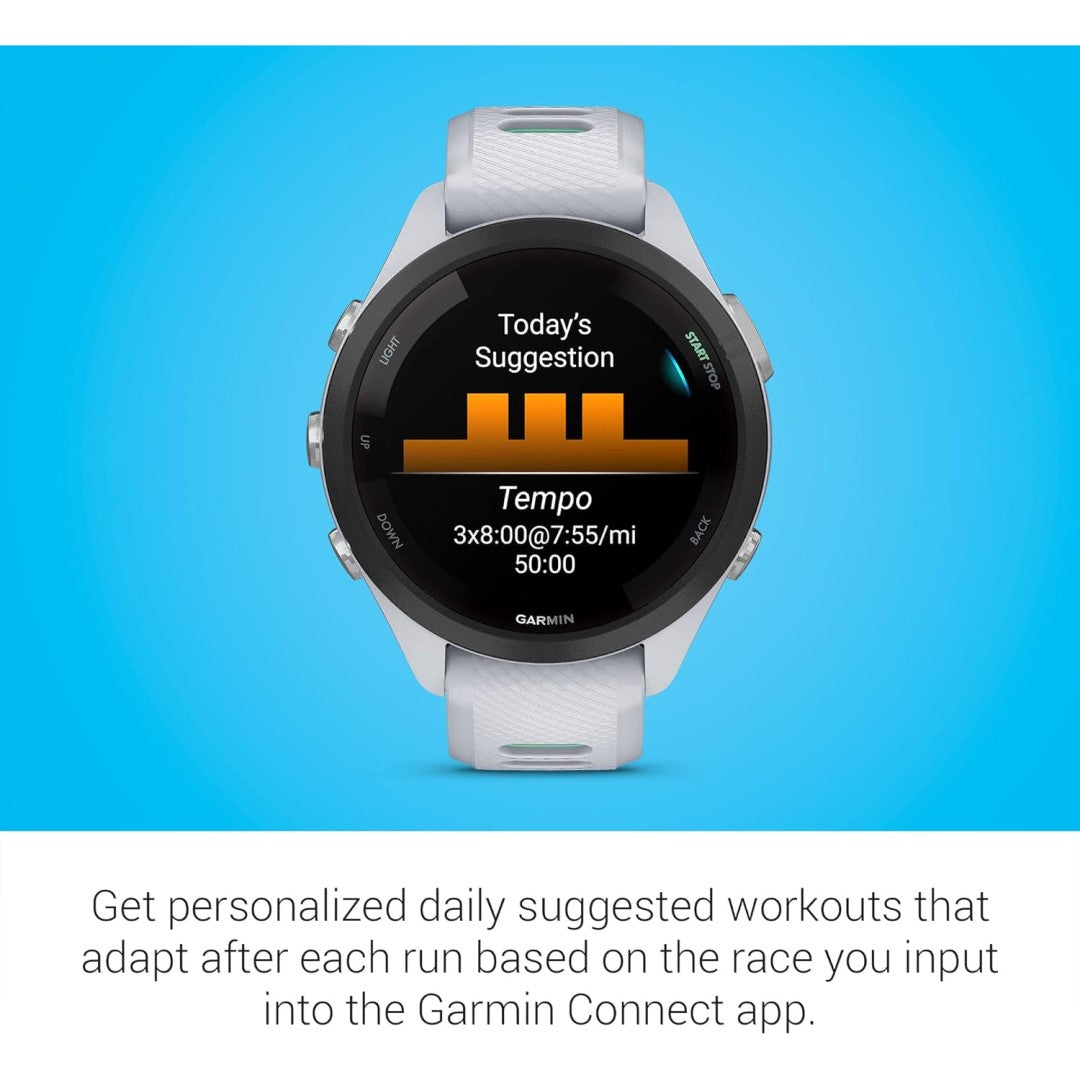 Forerunner 265S Black Bezel with Whitestone Case and Whitestone/Neo Tropic Silicone Band