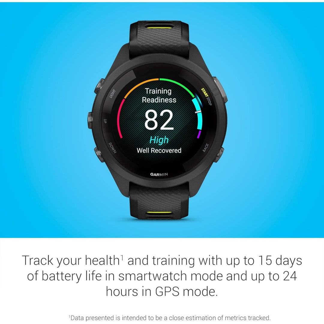 Forerunner 265S, Black Bezel and Case with Black/Amp Yellow Silicone Band