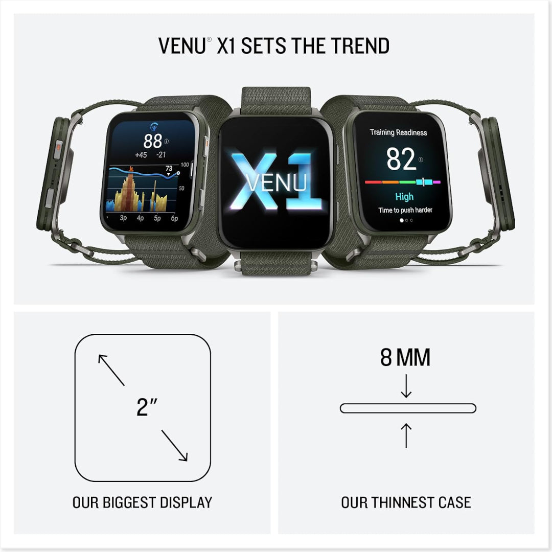 Garmin Venu X1 Moss with Titanium Caseback and Moss ComfortFit Nylon Band