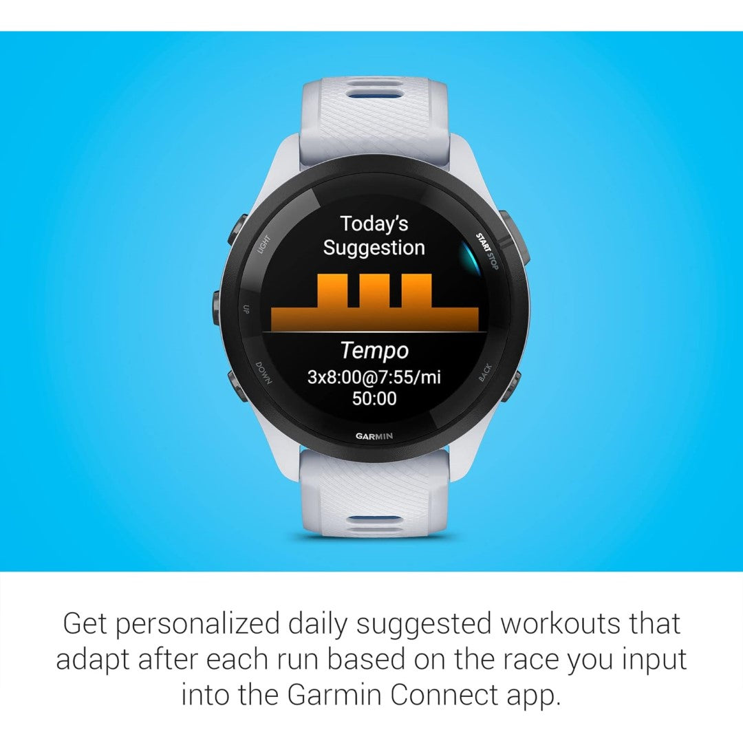 Forerunner 265 Black Bezel with Whitestone Case and Whitestone/Tidal Blue Silicone Band