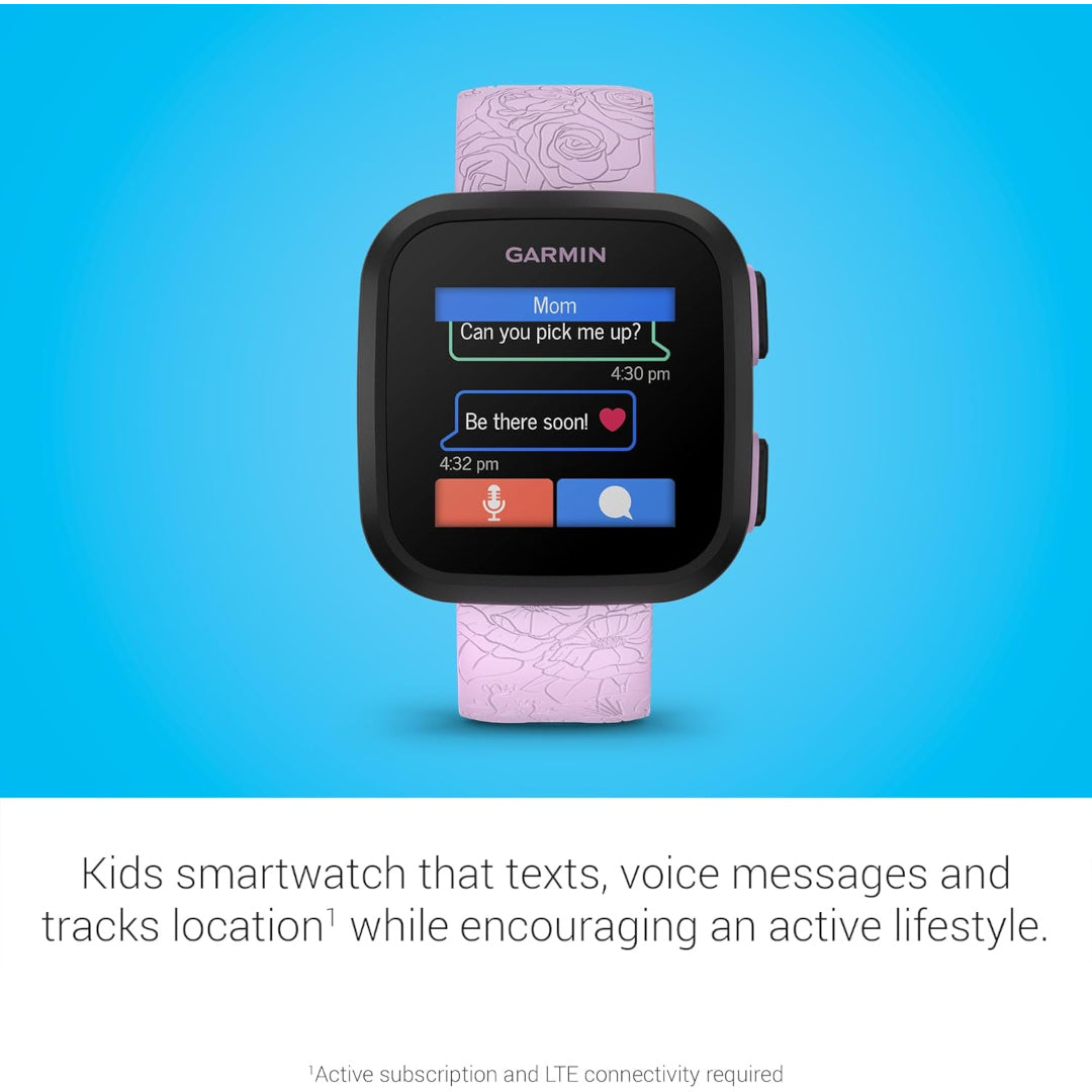 Garmin Bounce™, Kids Smartwatch, Two-Way Text and Voice Messaging, Location Tracking, Lilac Floral