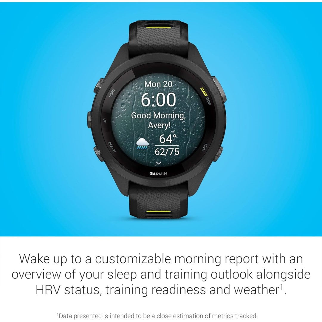 Forerunner 265S, Black Bezel and Case with Black/Amp Yellow Silicone Band