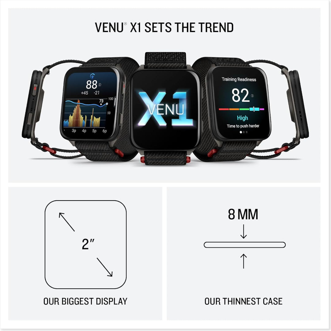 Garmin Venu X1 Black with Slate Titanium Caseback and Black ComfortFit Nylon Band