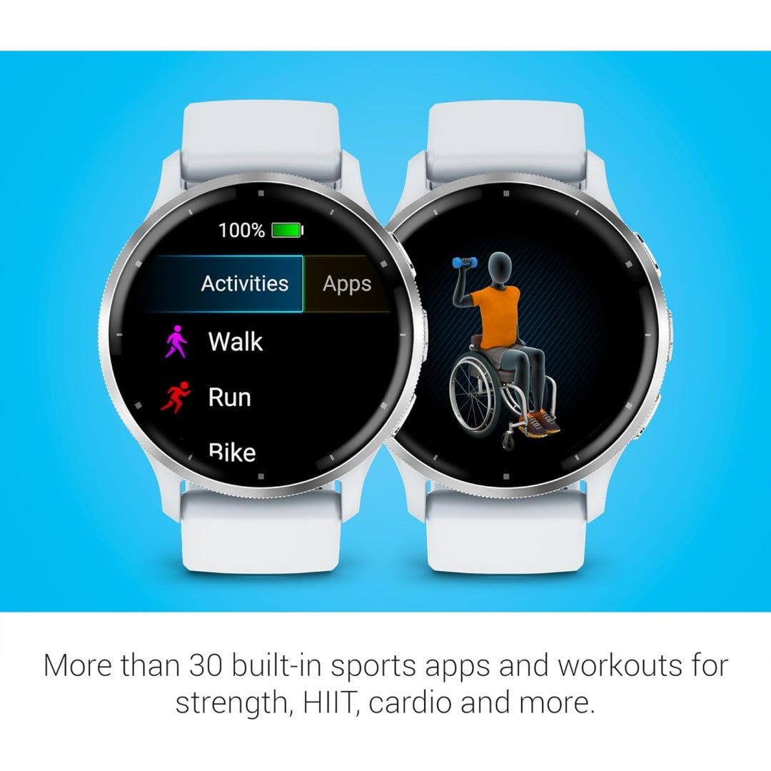 Garmin Venu 3, Silver Stainless Steel Bezel with Whitestone Case and Silicone Band