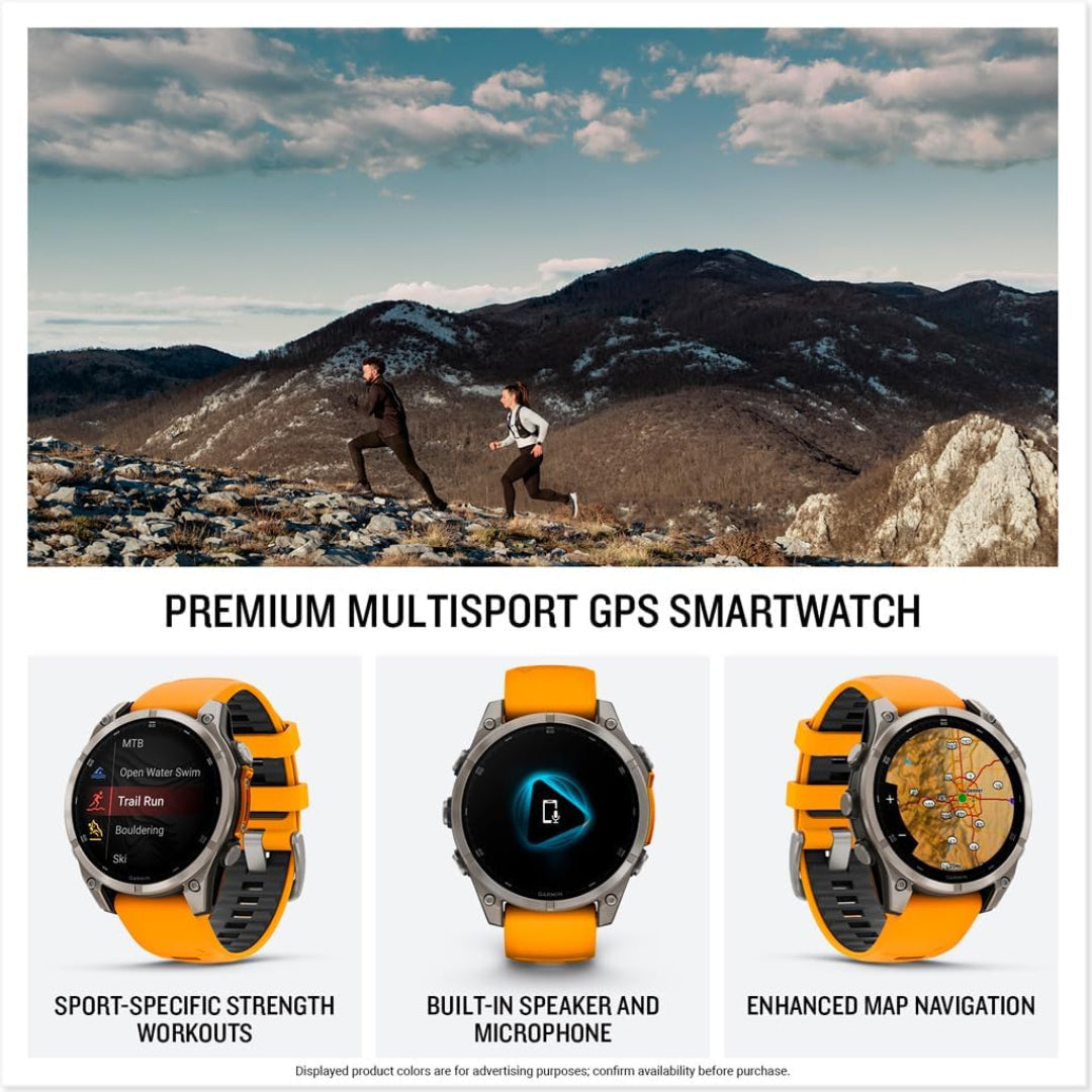 Garmin fēnix 8 – 47 mm, AMOLED, Sapphire, Premium Multisport GPS Smartwatch, Long-Lasting Battery Life, Dive-Rated, Built-in LED Flashlight, Titanium with Spark Orange/Graphite Band