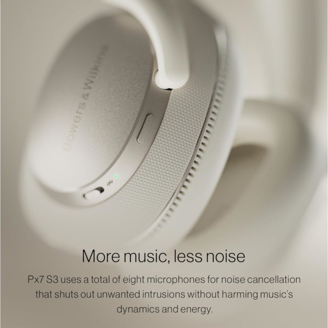 Bowers & Wilkins Px7 S3 Over-Ear Headphones, High-Resolution Sound, Comfortable Fit, Bluetooth, Active Noise Cancelling & Transparency Mode, 30-Hour Playtime, Quick Charge Support - Canvas White