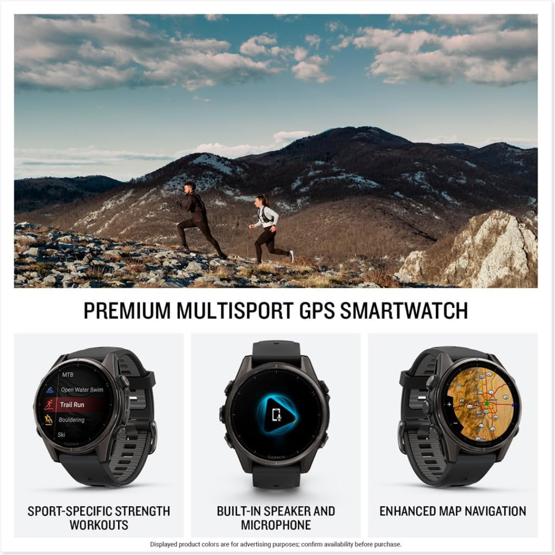 Garmin fēnix 8 – 43mm, AMOLED, Sapphire, Premium Multisport GPS Smartwatch, Long-Lasting Battery Life, Dive-Rated, Built-in LED Flashlight, Carbon Gray DLC Titanium with Pebble Gray Band