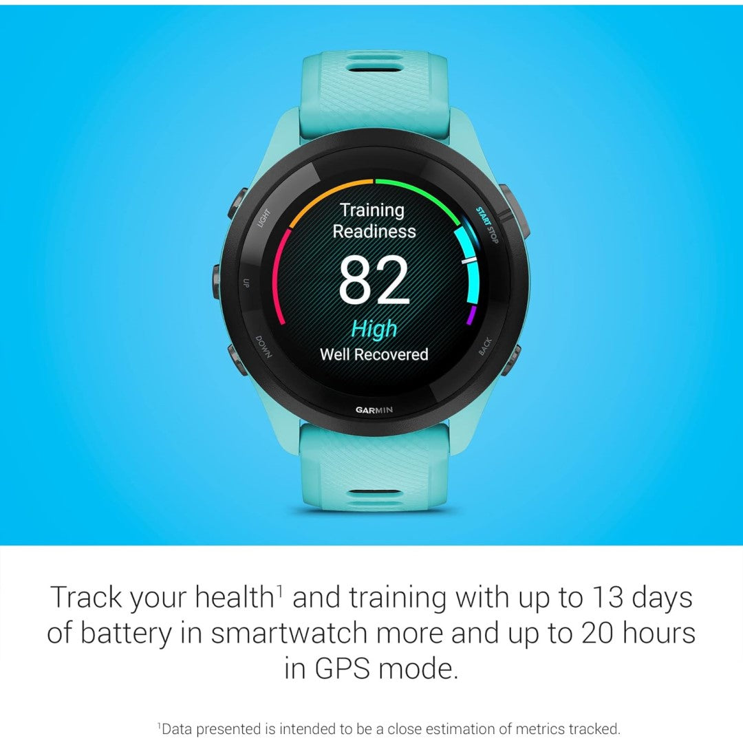 Forerunner 265 Black Bezel with Aqua Case and Aqua/Black Silicone Band