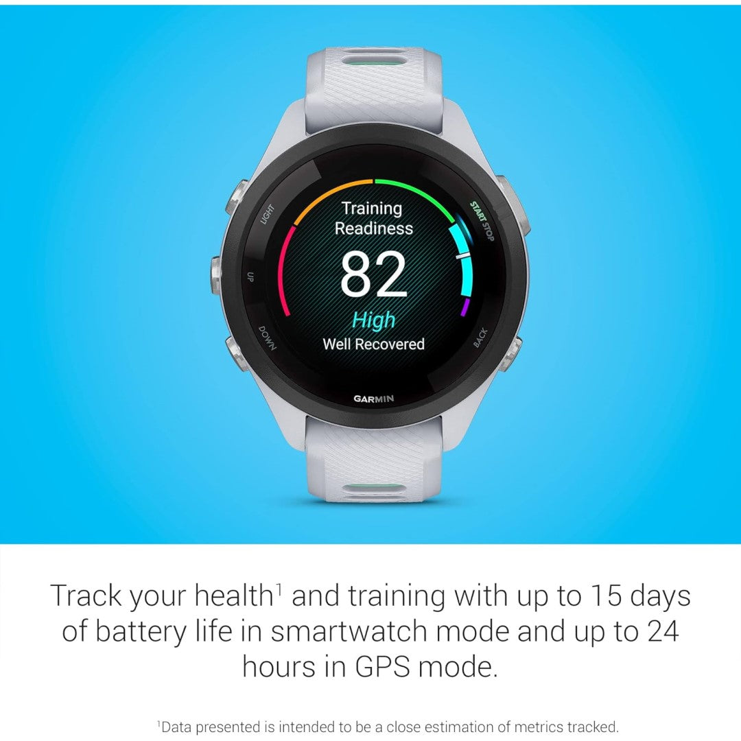 Forerunner 265S Black Bezel with Whitestone Case and Whitestone/Neo Tropic Silicone Band