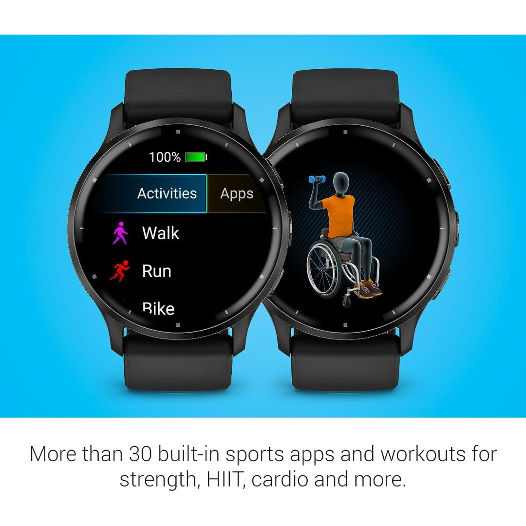 Garmin Venu 3, Slate Stainless Steel Bezel with Black Case and Silicone Band