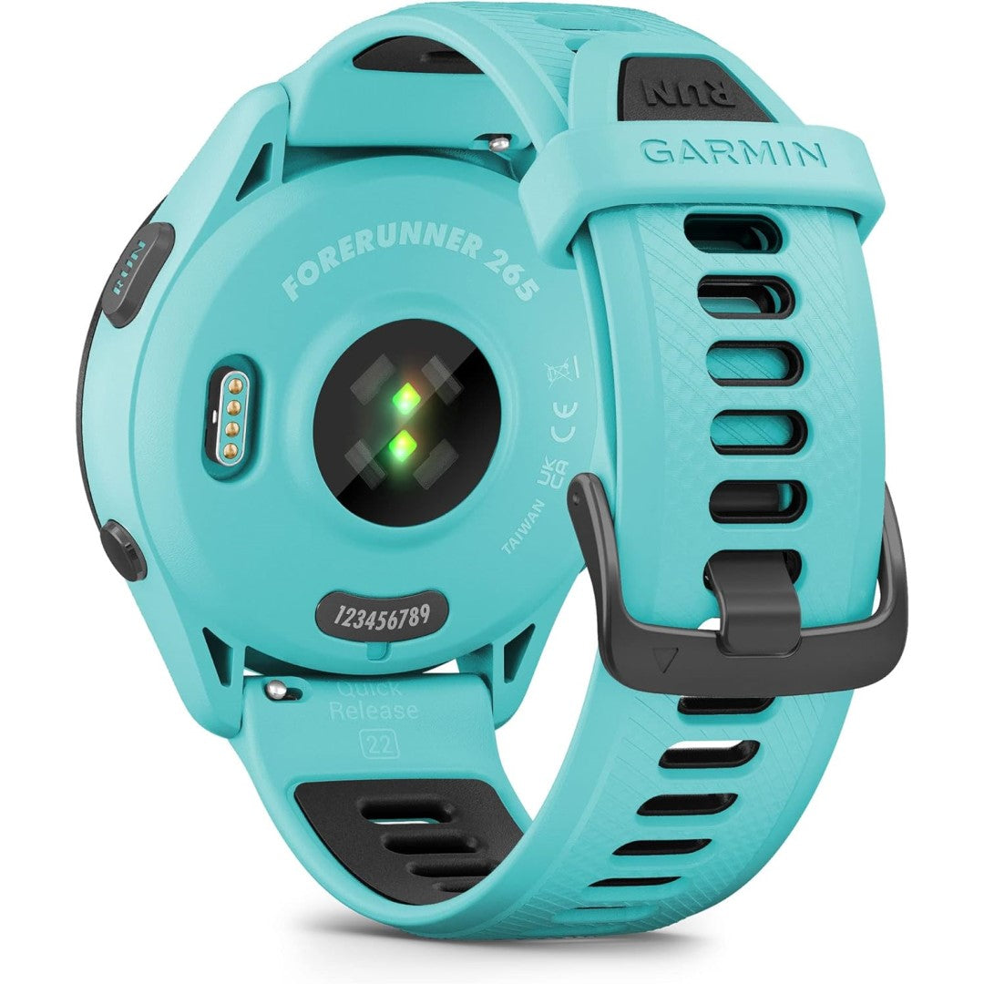 Forerunner 265 Black Bezel with Aqua Case and Aqua/Black Silicone Band