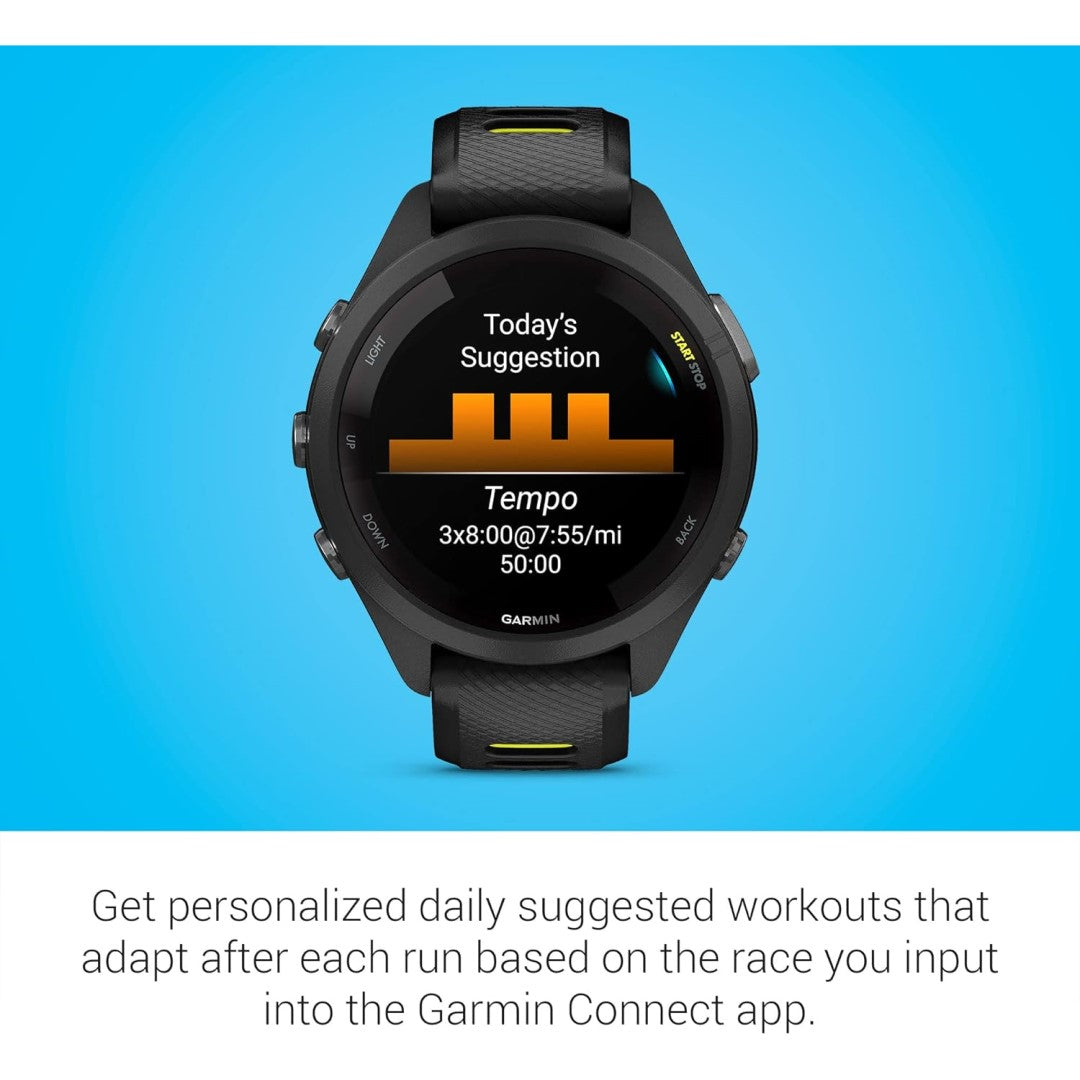 Forerunner 265S, Black Bezel and Case with Black/Amp Yellow Silicone Band