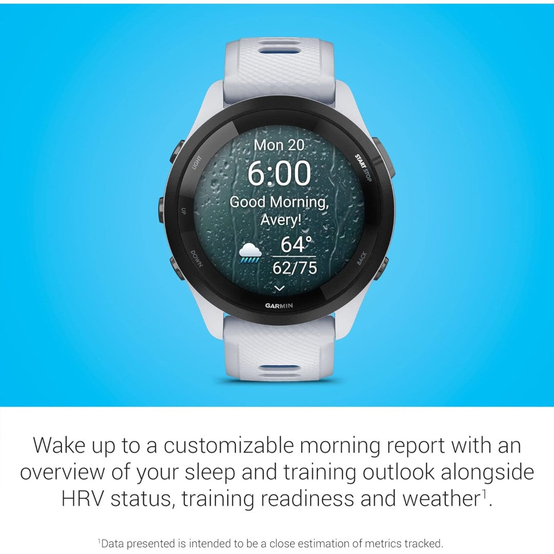 Forerunner 265 Black Bezel with Whitestone Case and Whitestone/Tidal Blue Silicone Band