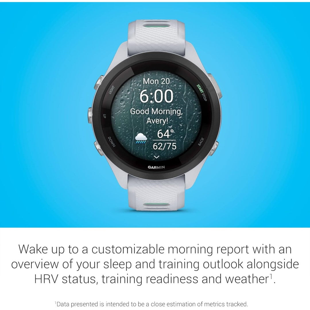 Forerunner 265S Black Bezel with Whitestone Case and Whitestone/Neo Tropic Silicone Band
