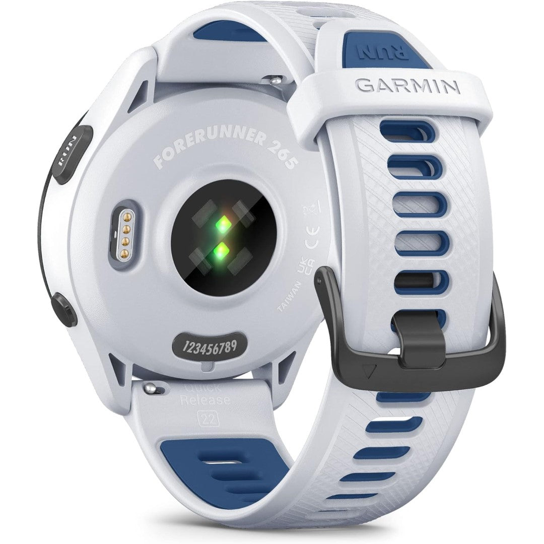 Forerunner 265 Black Bezel with Whitestone Case and Whitestone/Tidal Blue Silicone Band