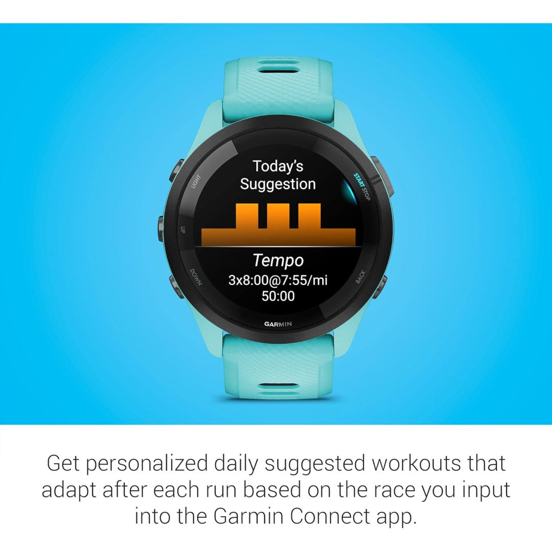 Forerunner 265 Black Bezel with Aqua Case and Aqua/Black Silicone Band