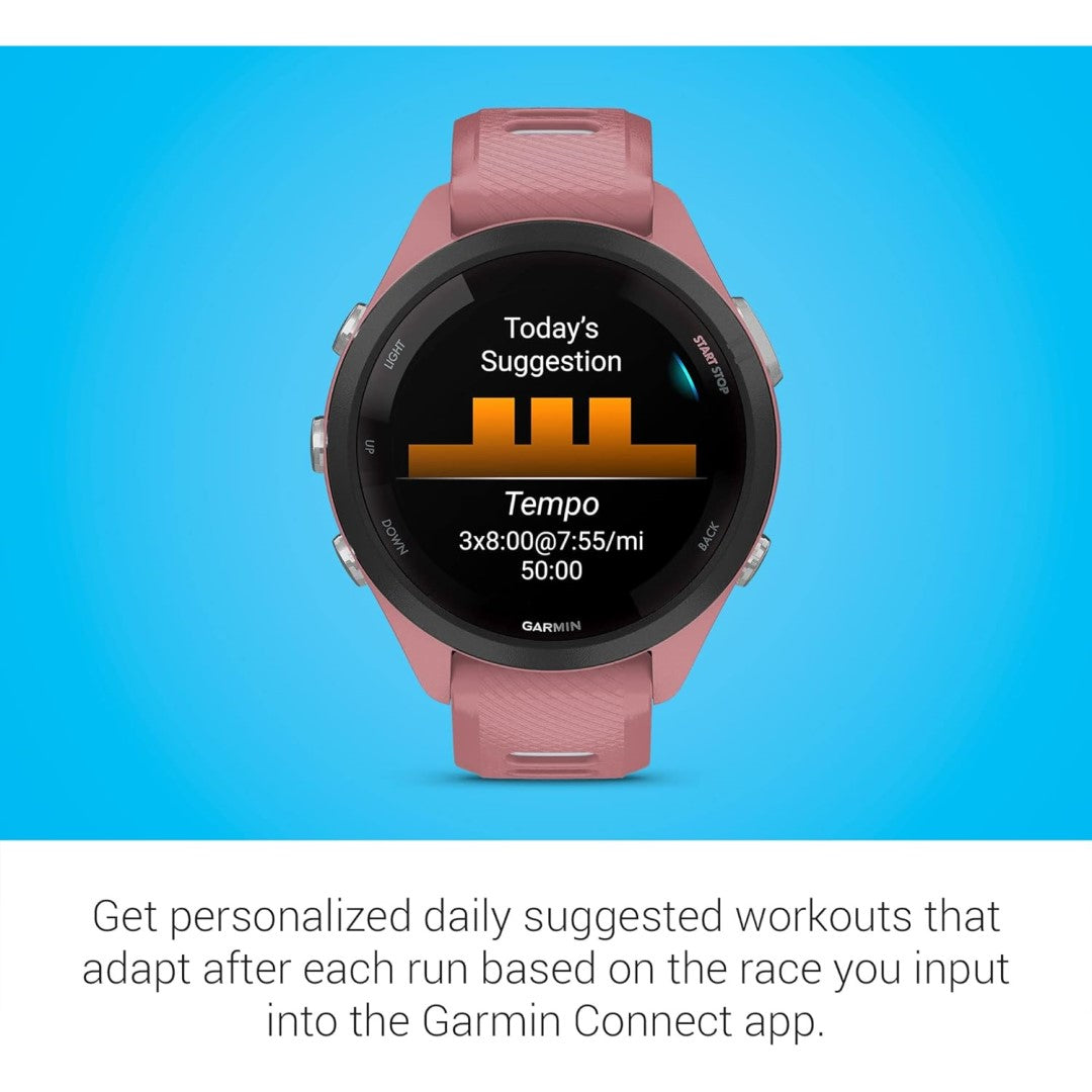 Forerunner 265S Black Bezel with Light Pink Case and Light Pink/Whitestone Silicone Band