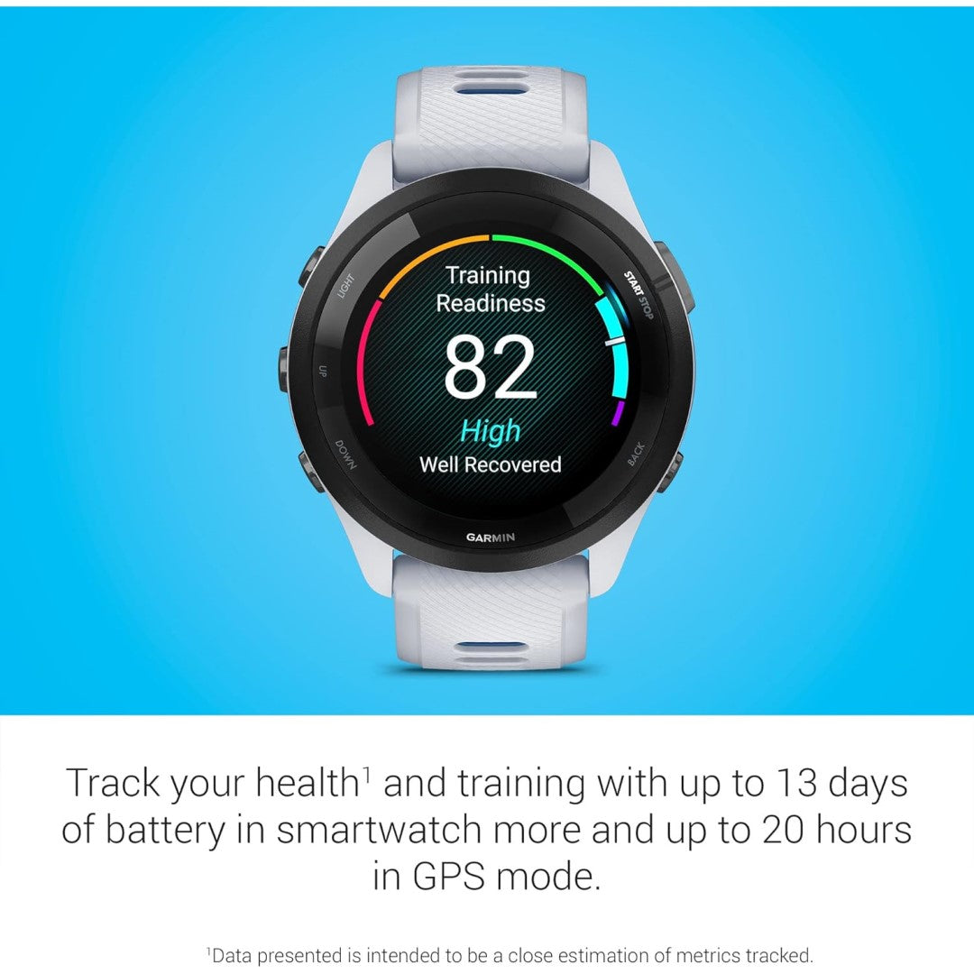 Forerunner 265 Black Bezel with Whitestone Case and Whitestone/Tidal Blue Silicone Band
